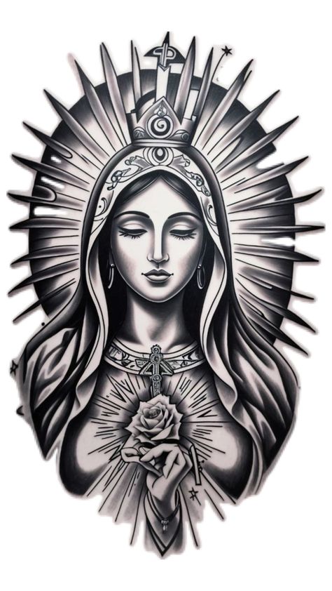 Virgen Mary Tattoo, Christus Tattoo, Mother Mary Tattoos, Virgin Mary Tattoo, Side Neck Tattoo, Mary Tattoo, Mexican Art Tattoos, Chicano Style Tattoo, Tattoo Outline Drawing