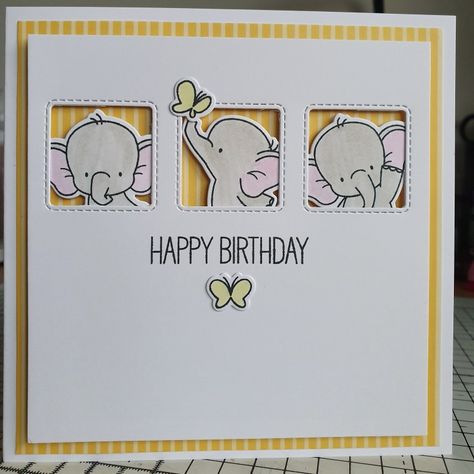 MFT triple square window die. MFT adorable Elephants stamps. Adorable Elephants, Elephant Cards, Elephant Cards Handmade, Elephant Card Ideas, Elephant Birthday Card, Lawn Fawn Elephant Parade Add On, Cards With Elephants On Them, Lawn Fawn Elephant, Mft Stamps Cards