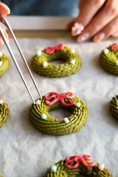 12 Days of Christmas Cookies 2022 (All Recipes) - Constellation Inspiration Pistachio Wreath Cookies, Christmas Cookie Competition Ideas, Christmas Puzzle Cookies, Matcha Wreath Cookies, Holiday Cookie Board, Christmas Tin Cookies, 12 Days Of Cookies, Matcha Christmas Cookies, Colorful Cookies Recipes