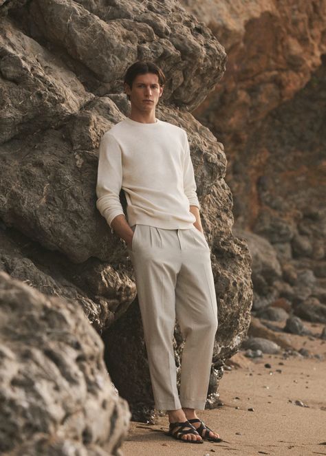 New Spring-Summer 2022 collection of Men | Mango Man USA Beach Fashion Shoot, Mens Beach Style, Money Clothing, Men Fashion Photoshoot, Desert Fashion, Men Photoshoot, Winter Photoshoot, Men Beach, Mango Man