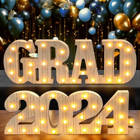 Amazon.com: 2024 Graduation Party Decorations - 2 LED Long Marquee Light Up Letters 'Grad' and '2024', Graduation Decorations Class of 2024 Sign for Kindergarten Preschool High School College Table Ornaments : Home & Kitchen Grad 2024 Ideas, College Graduation Table Decorations, Graduation Ideas Decorations, Grad Dinner, 2024 Sign, Graduation Table Decorations, College Walls, Table Ornaments, Graduation Tables