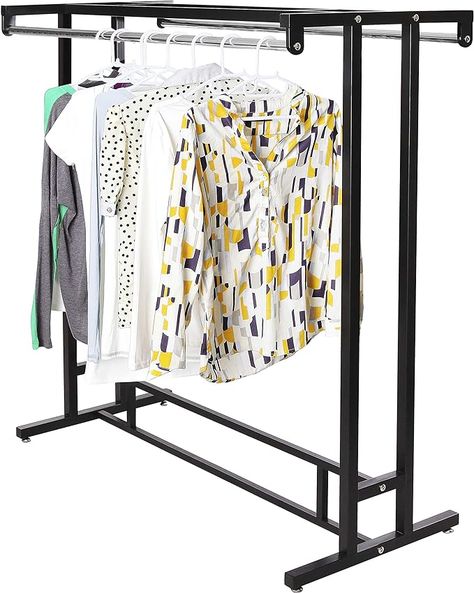 Amazon.com: MyGift Black Stainless Steel Heavy Duty Clothes Garment Rack, Freestanding Double Rod Clothing Hanger Stand with Storage Display Shelf : Home & Kitchen Cluttered Bedroom, Clothing Hanger, Floor Display, Wardrobe Organisation, Hanger Stand, Clothing Displays, Garment Rack, Clothes Stand, Stainless Steel Rod