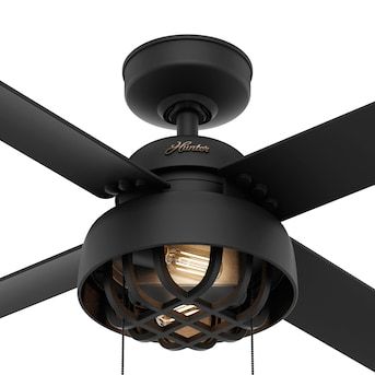 Hunter Spring Mill 52-in Matte Black LED Indoor/Outdoor Ceiling Fan with Light (4-Blade) in the Ceiling Fans department at Lowes.com Outdoor Ceiling Fan With Light, Patio Fan, Living Room Ceiling Fan, Caged Ceiling Fan, Ceiling Fan Bedroom, Hunter Ceiling Fans, Farmhouse Ceiling Fan, Fan Pull Chain, Ceiling Fan Pull Chain