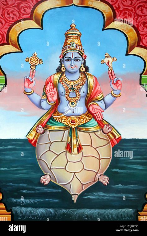 Download this stock image: Sri Vadapathira Kaliamman hindu temple. Avatar of Vishnu. Kurma 2nd incarnation. Singapore. - JH27K1 from Alamy's library of millions of high resolution stock photos, illustrations and vectors. Dhasavatharam Images, Vishnu Dashavatar Art, Kurma Avatar, Indian Miniature, Avatar Images, Door Design Images, Nature Art Drawings, Chakra Art, Shri Ram Photo