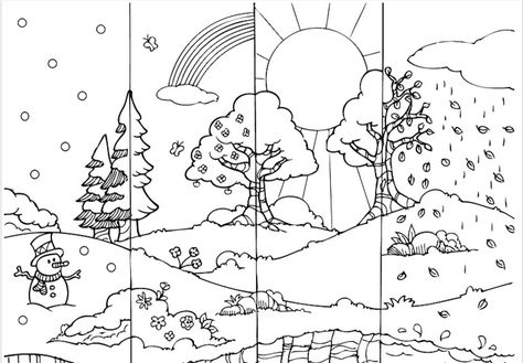 Four Seasons coloring page Four Seasons Art, Tree Coloring Page, Easy Coloring Pages, Seasons Art, Seasons Of The Year, Art Activities, Season Colors, School Crafts, Colouring Pages