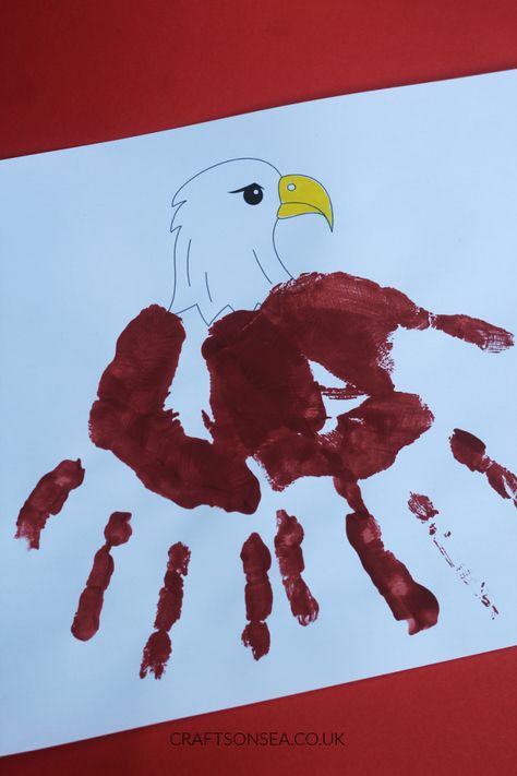 Handprint Eagle Craft Eagle Preschool Craft, E Is For Eagle Craft, Eagle Activities For Preschool, Bald Eagle Crafts For Kids, Eagle Crafts For Preschool, Eagle Handprint Craft, Handprint Eagle, Workplace Activities, Inclusion Activities