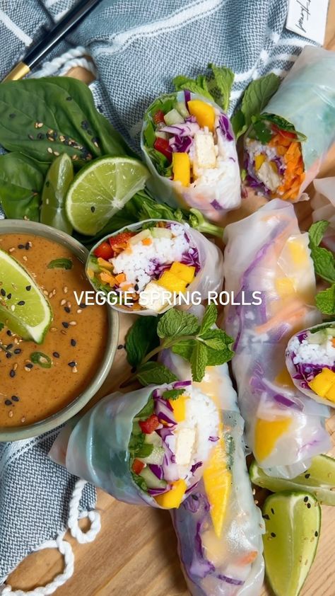 Sherri Davidson | VEGGIE SPRING ROLLS🌈 Ingredients: - Rice Paper Wrapper - Rice noodles (vermicelli) - Basil - Mint - Cilantro - Red Bell Pepper -… | Instagram Noodles Vermicelli, Veggie Spring Rolls, Rice Wraps, Spring Roll Recipe, Spring Roll, Roll Recipe, Red Bell Pepper, Rice Noodles, Spring Rolls