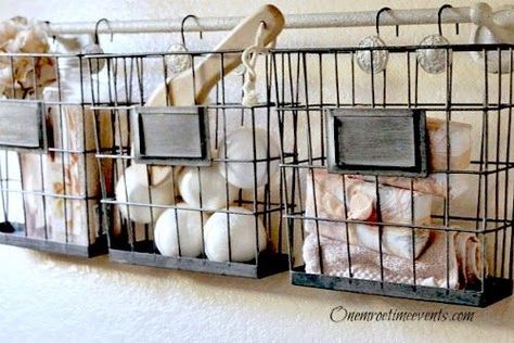 Hometalk How To Decorate Towel Bar In Bathroom, Cheap Closet, Store Towels, Storing Toys, Small Bathroom Organization, Towel Rod, Events Ideas, Plastic Baskets, Hanging Rack