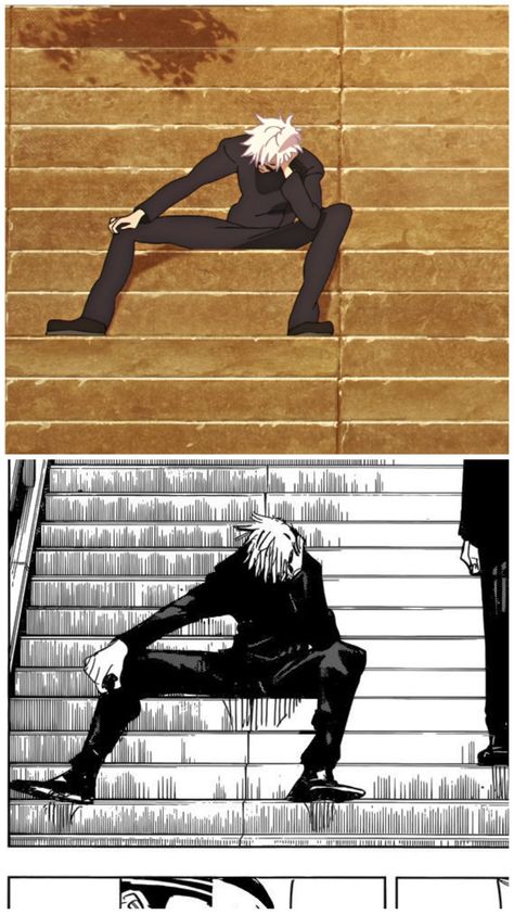 Gojo Gojo Sitting On Sukuna, Gojo Stepping On Ants, Gojo Sitting On Stairs, Gojo Satoru Manspread, Gojo Sitting Pose, Gojo Sitting Down, Gojo Satoru Sitting, Sukuna Sitting, Gojo Sitting