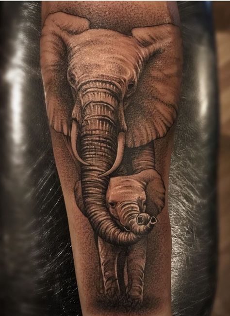 Realistic Elephant Tattoo, Elephant Family Tattoo, Baby Elephant Tattoo, Elephant Tattoo Meaning, Cactus Tattoos, Son Tattoo, Spirit Tattoo, Elephant Tattoo Design, Back Shoulder Tattoos