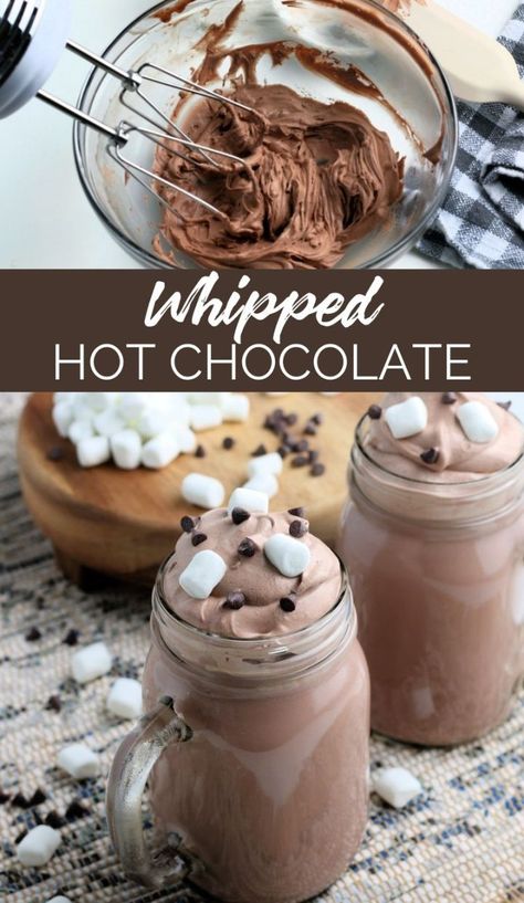 Ice Cream Hot Chocolate, Hot Whipped Coffee, Whipped Coffee Drinks, Hot Chocolate Packet Recipes, Homemade Hot Chocolate Microwave, Unique Hot Chocolate Recipes, Earl Grey Hot Chocolate, Whipped Chocolate Coffee, Hot Drinks To Make At Home