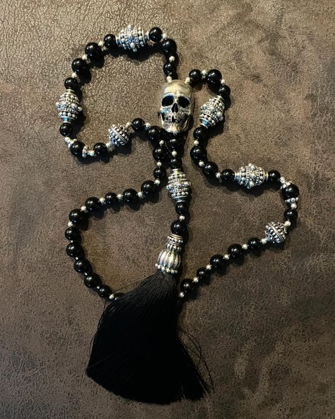 Another beautiful black mala skull chain we made for a brother in Mexico 🇲🇽 #skull #skulls #skulllover #skullart #skullartwork #925silver #beadedchain #bigring #necklace #skullring #bikerjewelry #biker #bikerstyle #jewlerydesign #silverchain #jewlerydesigner #silversmith #jewleryoftheday #badass #rockstyle #mementomori #silvernecklace #beaded #instajewellery #mensjewelry #mensfashion #mala #gothicstyle #gothic #crosspendants Mexico Skull, Biker Jewelry, Skull Lover, Skull Artwork, Big Rings, Black Everything, All Black Everything, Skull Ring, Biker Style