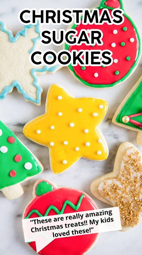 These Christmas sugar cookies are the best with a soft texture, sweet buttery taste and decorated with an easy icing. These festive cookies are perfect for the holiday season! I Heart Naptime Recipes, Easy Christmas Sugar Cookies, Christmas Sugar Cookies Easy, Christmas Cutout Cookies, Easy Icing, I Heart Naptime, Festive Cookies, Best Christmas Cookies, Christmas Sugar Cookies