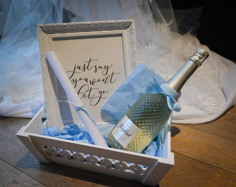 Something Old, Something New wedding gift hamper Something Old New Borrowed And Blue Gift, Something Old Something New Ideas Brides, Something Old New Borrowed And Blue, Bridal Shower Baskets, Old New Borrowed Blue, Wedding Gift Hampers, Sister Wedding Gift, Bridal Shower Gifts For Bride, New Wedding Ideas