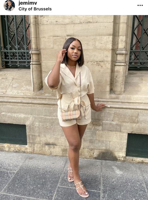 Neutral Outfit Ideas Summer Black Women, Vacay Outfits Beach, Luxury Lookbook, Two Piece Sets Outfits, Two Piece Shorts Set, African Print Maxi Skirt, Casual Summer Outfits For Women, Vacay Outfits, Beige Outfit