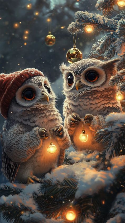 Winter Friends, Owl Cartoon, Christmas Owls, Wise Owl, Owl Art, 1st Christmas, Winter Scenes, Owls, Art Images