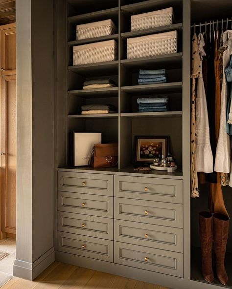 English Country Walk In Closet, Traditional Walk In Closet, Walk In Closet Aesthetic, Walk In Closet Inspiration, West Of Main, Primary Closet, Master Bath And Closet, Closet Colors, Closet Renovation