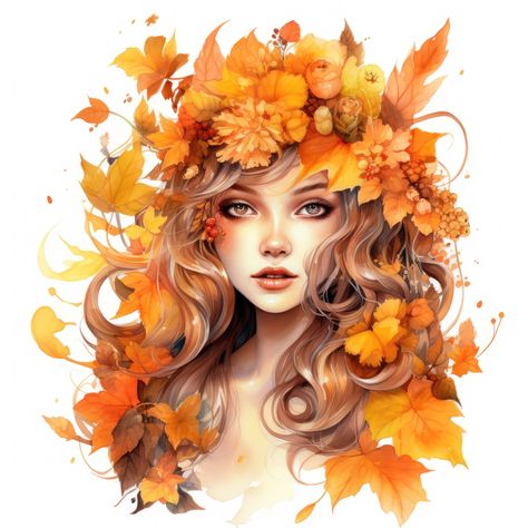 Immerse yourself in the enchanting world of autumn goddesses with my PNG bundle, featuring 100 exquisite images that capture the spirit of the season. It's a steal at just $1.99. Click 'Visit' and bring the magic of autumn into your creative projects. Autumn Goddess, Illustration Journal, Autumn Clipart, Fall Clipart, Autumn Fairy, Flowers Clipart, Autumn Flowers, Goddess Art, Autumn Art