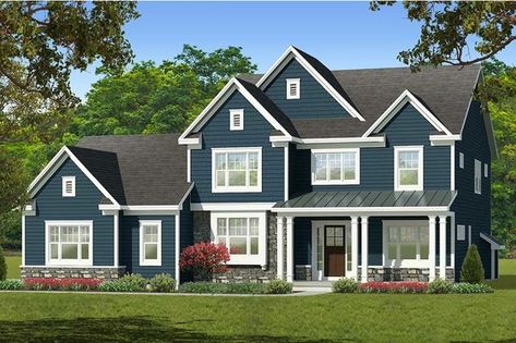 Plan #1010-227 - Houseplans.com Traditional Suburban House, House Plans Two Story, 2 Story House Plans, Minecraft People, Farm Homes, 2 Story House, House Addition, Sims Builds, Two Story House Plans