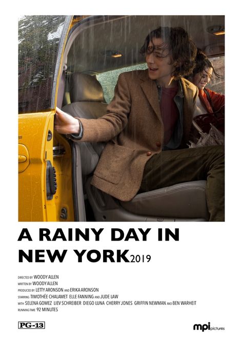 A Rainy Day In New York Poster, Nwe York, Rainy Day In New York, New York Movie, Girly Movies, Diego Luna, New York Poster, Posters Minimalist, Movie To Watch