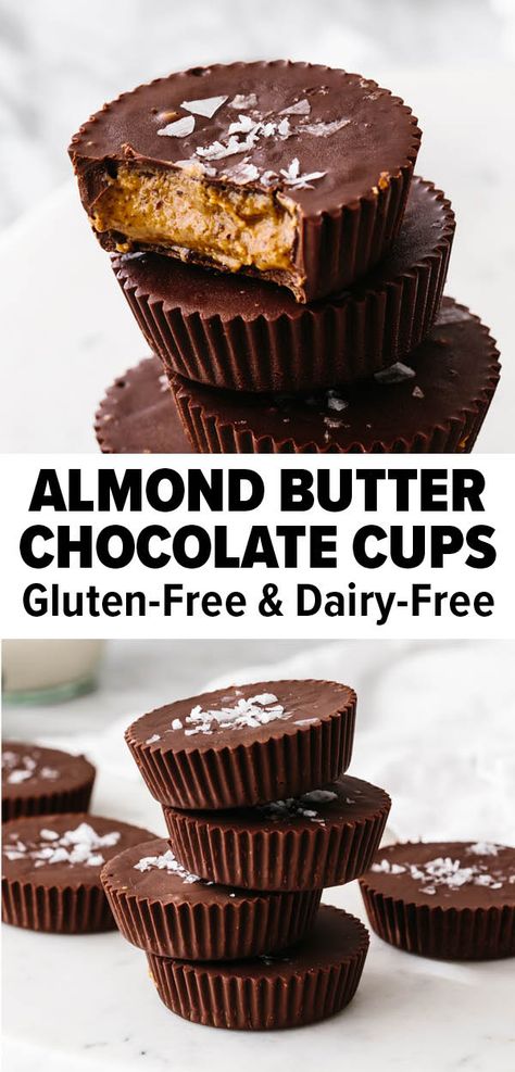 Chocolate Bitesize Desserts, Healthy Dark Chocolate Desserts, Almond Butter Reeses Cups, Almond Butter Cups Healthy, Keto Chocolate Coconut Cups, Healthy Homemade Peanut Butter Cups, Almond Butter Chocolate Cups, Chocolate Almond Butter Cups, Diy Almond Butter