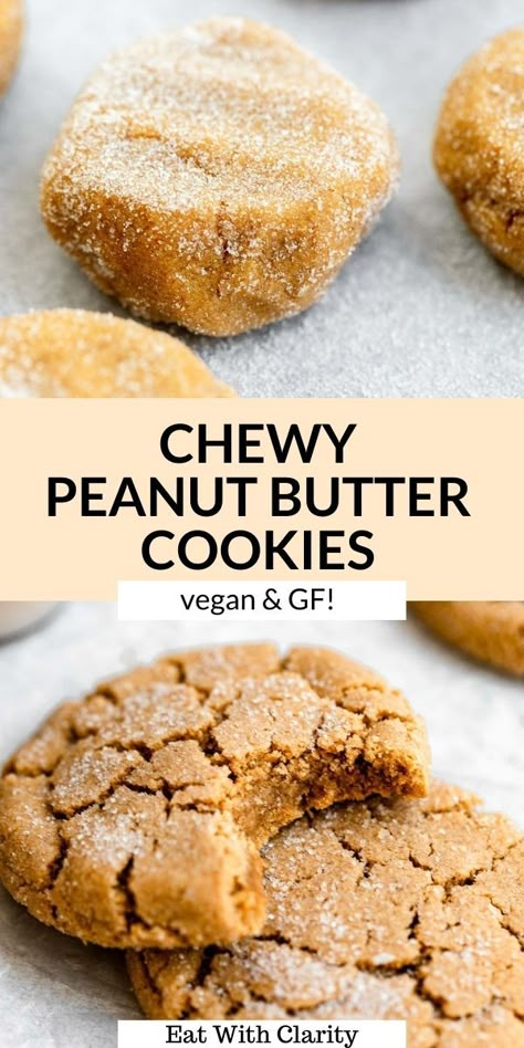 Vegan Gluten Free Cookies, Gluten Free Peanut Butter Cookies, Vegan Peanut Butter Cookies, Vegan Baking Recipes, Chewy Peanut Butter Cookies, Vegan Cookies Recipes, Gluten Free Peanut Butter, Vegan Peanut Butter, Gluten Free Sweets