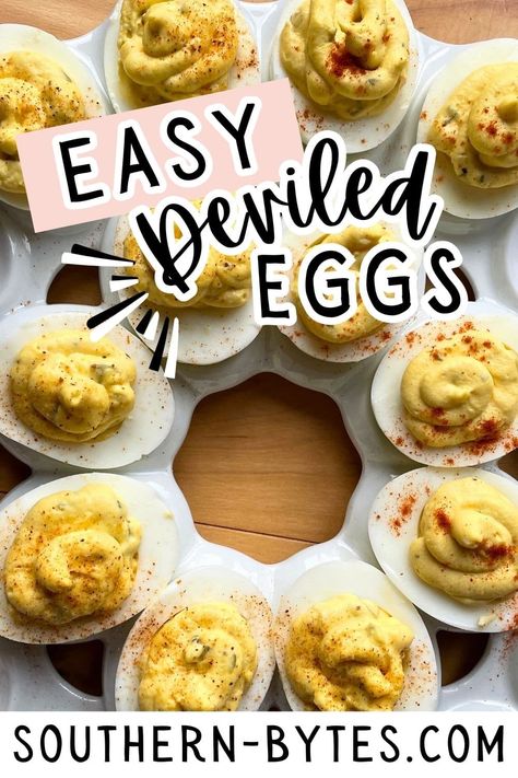 With fluffy, tangy, and creamy filling in perfectly-cooked hard-boiled eggs, these Easy Deviled Eggs will be your new favorite side or appetizer. Perfect for a family or a party, these deviled eggs are quick and easy to make and are a crowd-pleaser. Quick And Easy Deviled Eggs, Easy Make Ahead Eggs, Making Deviled Eggs, How To Cook Deviled Eggs, Deviled Eggs With Vinegar And Sugar, Betty Crocker Deviled Eggs, Best Way To Make Hard Boiled Eggs, Boiling Eggs For Deviled Eggs, How To Boil Eggs For Deviled Eggs