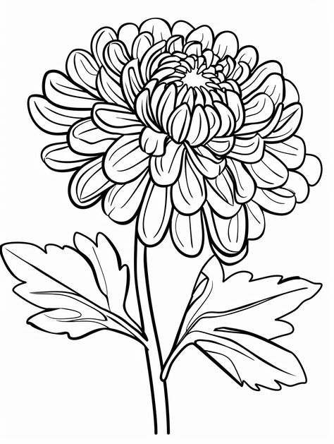 Chrysanthemum Flower Drawing Simple, Chrysanthemum Outline, Chrysanthemum Flower Drawing, Chrysanthemum Drawing, Simple Flower Drawing, Inspirational Digital Art, Kid Coloring Page, Easy Coloring, Chrysanthemum Flower