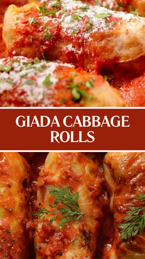 Giada Cabbage Rolls Napa Cabbage Dumplings, Italian Cabbage Rolls, Halupki Recipe Cabbage Roll, Stuffed Cabbage Rolls Crockpot, Stuff Cabbage Rolls Recipes, Stuffed Cabbage Rolls In Oven, Sauce For Cabbage Rolls, Cabbage Rolls Recipe Easy, Unrolled Cabbage Rolls