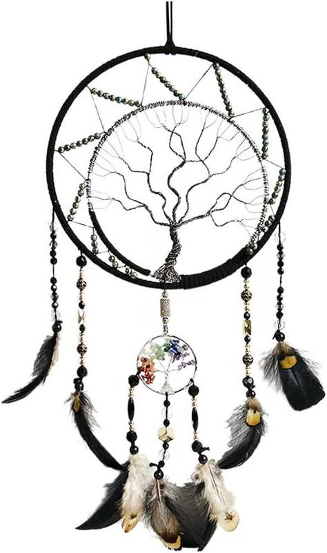 7 Chakras Tree of Life Dream Catcher Wall Decor with Rainbow Healing Crystal Stone Handmade Black Feather DreamCatchers Wall Hanging Dream Catcher Wall Decor, Tree Of Life Dream Catcher, Boho Tree, Have A Sweet Dream, Dream Catcher Wall, Large Dream Catcher, Handmade Dreamcatcher, Feather Tree, Black Tree