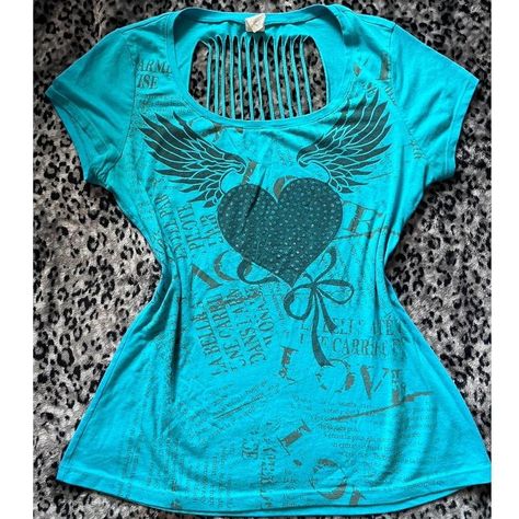 Y2k teal shirt brand is just a star  back cut out... - Depop Teal Y2k, Turquoise Shirt, Teal Shirt, Black Y2k, Thrift Finds, Shirt Brand, Types Of Fashion Styles, Cut Out, Stars