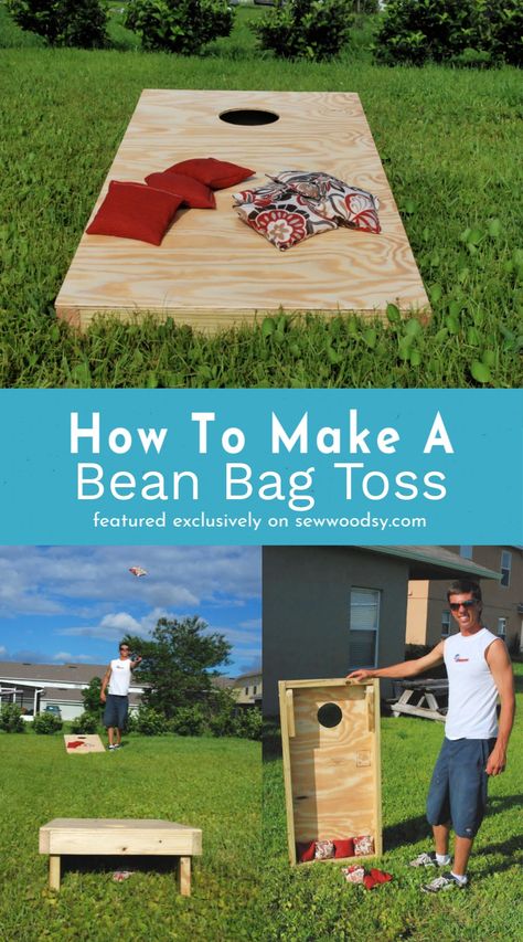 Looking for a fun and competitive outdoor family game? Learn how to make a wood Bean Bag Toss and the cloth bean bags in this complete tutorial. Bean Bag Toss Game Diy Kids, Bean Bag Toss Game Diy, Toss Game Diy, How To Make A Bean Bag, Diy Bean Bag, Beam Bag, Bean Bag Boards, Family Games Outdoor, Bean Bag Games