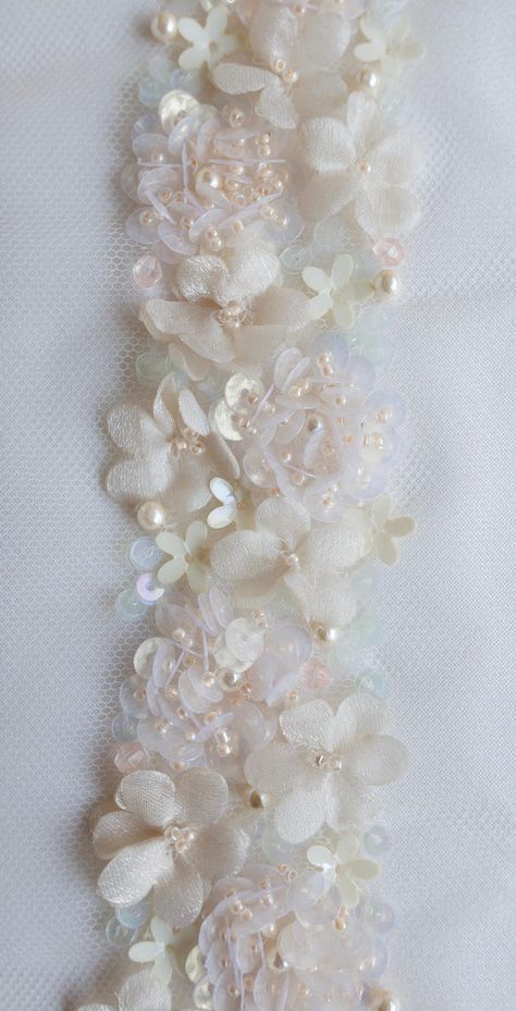 Hand-made Trim in Dreamy Peach Pastels With Hints of | Etsy Sewing Styles, Samant Chauhan, Beads Inspiration, Bridal Trim, Pattern Draping, Hand Work Design, Tambour Embroidery, Handmade Flowers Fabric, Embroidery Tools