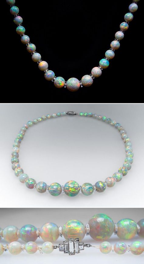 1920's Antique Crystal Opal Bead Necklace w/ Platinum Diamond Clasp & Quartz Bijoux Art Nouveau, Tiffany Jewelry, Crystal Opal, Opal Crystal, Gorgeous Jewelry, Dream Jewelry, Opal Jewelry, Pretty Jewellery, Vintage Jewellery