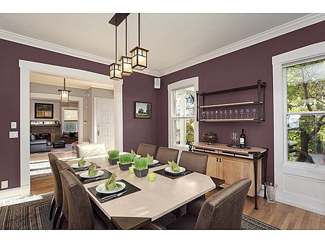 Purple Kitchen Walls, Purple Dining, Purple Dining Room, Bedroom Remodeling, Guest Bedroom Remodel, Small Bedroom Remodel, Purple Kitchen, Dining Room Remodel, Dining Room Colors