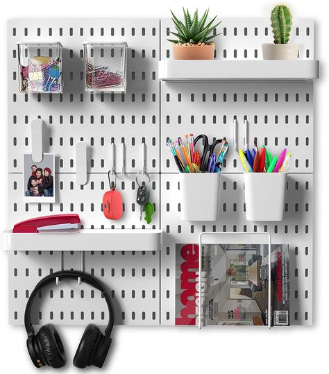 BeyondNovelties Pegboard Wall Organizer, Peg Board set Containing Pegboard x4 and 16 Accessories, Peg Boards for Walls, Office Wall Organizer, Keys Holder on Wall, Office Storage, 22"x22" White Pegboard, Pegboard Wall, Hanging Wall Organizer, Peg Boards, Pegboard Organization, Pegboard Accessories, Wall Hanging Storage, Wall Organizer, Nursery Storage