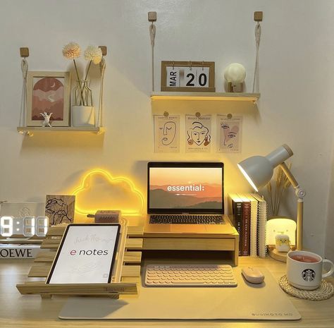 College Desk, Yellow Desk, Dorm Desk, College Dorm Desk, Cozy Desk, Study Desk Decor, Cool Room Decor, Work Space Decor, Desk Inspiration