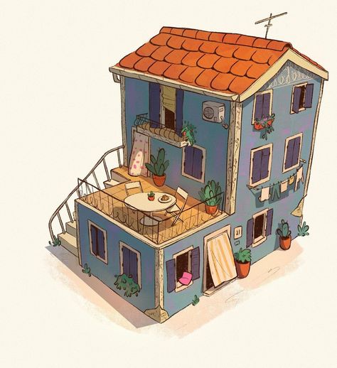 painted a cute lil mediterranean house that I’d very much like to live in all summer 🌿🌼 posted a step by step tutorial on my patre0n for… | Instagram Painting Shadows, Arctic Foxes, Perspective Drawing Architecture, Mediterranean House, Bg Design, Cartoon House, Taxidermy Art, Casas The Sims 4, Building Concept