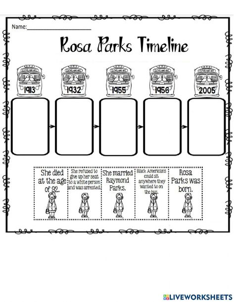 Rosa Parks Worksheets, Rosa Parks Timeline, Rosa Parks Activities, Timeline Worksheet, Worksheets For 2nd Grade, Worksheets 2nd Grade, Black Month, 2nd Grade Math Worksheets, 2nd Grade Worksheets