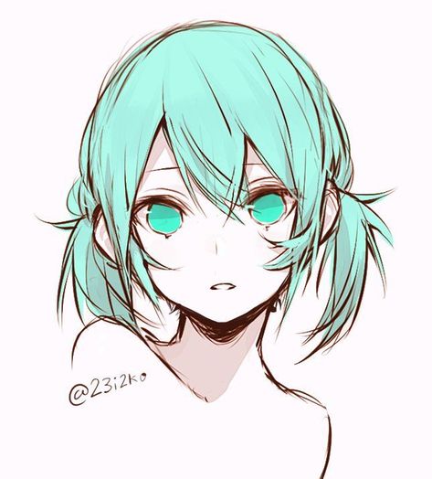 Low Pigtails Drawing, Girl Hairstyles Short, Short Pigtails, Short Hair Drawing, Girl With Pigtails, Tail Hairstyle, Manga Hair, Hair Sketch, Pigtail Hairstyles