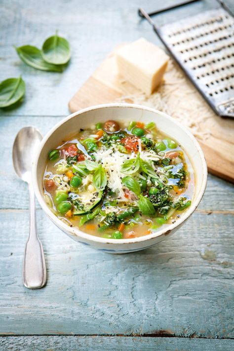 Sardinian Minestrone - Recipes - Hairy Bikers Hairy Bikers Recipes, Blue Zone Recipes, Blue Zones Recipes, Soup For Dinner, Zone Recipes, Soup Vegetarian, Minestrone Soup Recipe, Parmesan Rind, Veggie Dinner