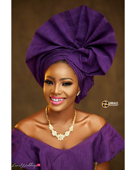 It’s raining purple all over this traditional bridal look | LoveweddingsNG Head Tie, Cowl Neck Dress Pattern, African Head Dress, African Hair Wrap, Hair Wrap Scarf, Hijab Style, African Wedding Attire, Head Wrap Styles, Ghanaian Fashion