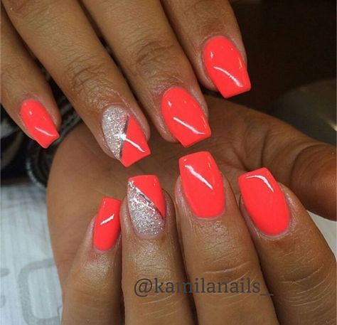 Coral Nail Art Designs, Neon Coral Nails Design, Summer Biab Nails 2024, Unghie Franc, Summer Hawaii Nails, Coral Gel Nails, Neon Coral Nails, Camo Nails, Pedicure Designs Toenails