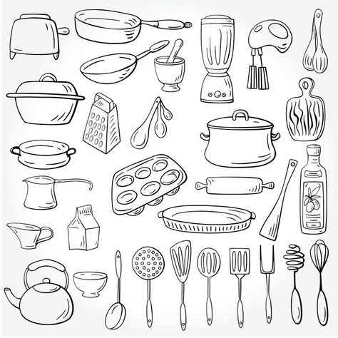 Doodle Kitchen Clipart55 SVG kitchenHand drawn Baking | Etsy Kitchen Doodle Art, Kitchen Items Drawing, Cooking Doodles, Baking Doodles, Kitchen Utensils Drawing, Kitchen Tools Drawing, Cookie Doodle, Workout Art, Kitchen Clipart