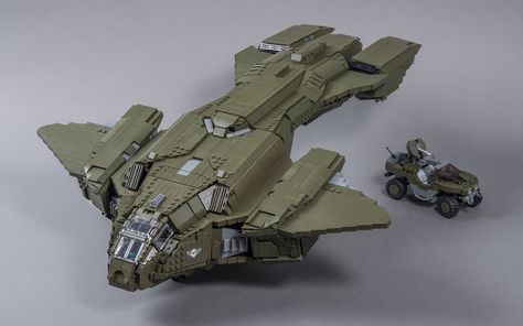 D77H-TCI Pelican (from "Halo 3") | by Velocites Lego Halo, Painted Bricks, The Millennium Falcon, Lego Spaceship, Lego Ship, Halo 3, Lego Military, Lego Mechs, Lego Mecha