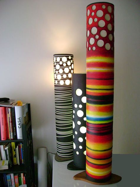 TUBE LAMPS on Behance Cardboard Tube Crafts For Adults, Things To Do With Cardboard, Cardboard Tube Crafts, Diy Projects For Adults, Cardboard Recycling, Luminaire Original, Pvc Pipe Crafts, Cardboard Rolls, Tube Lamp