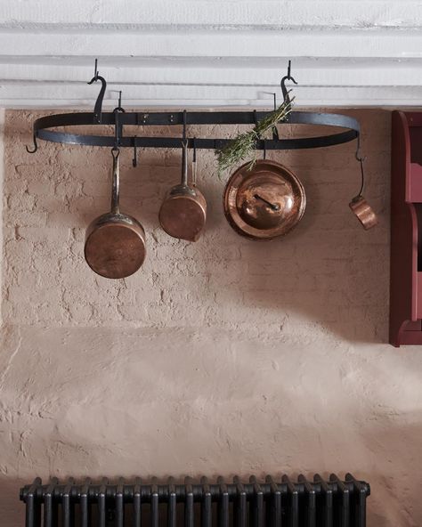 The Pot Hanger | deVOL Kitchens Classic Shelves, Sunset Hill, Devol Kitchens, Iron Shelf Brackets, Pot Hanger, Iron Shelf, Curtain Rails, Kitchen Ceiling, Object Lessons