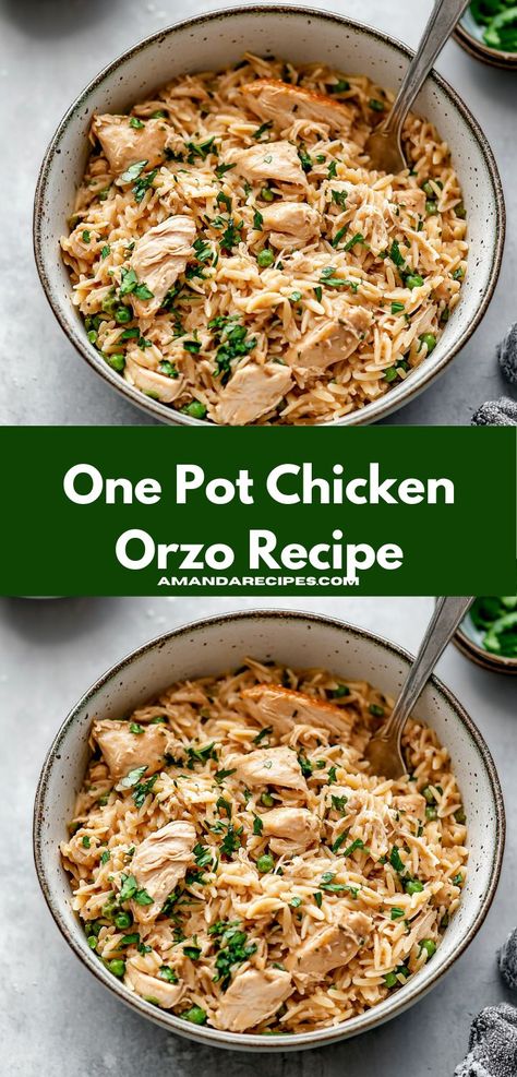 This One Pot Chicken Orzo Recipe is a comforting meal that combines tender chicken, vibrant vegetables, and fluffy orzo pasta, all cooked together for easy cleanup and delicious flavors. One Pot Chicken Orzo, Creamy Orzo Pasta, One Pot Orzo, Creamy Orzo, Orzo Recipe, Orzo Recipes, Chicken Orzo, One Pot Chicken, Orzo Pasta