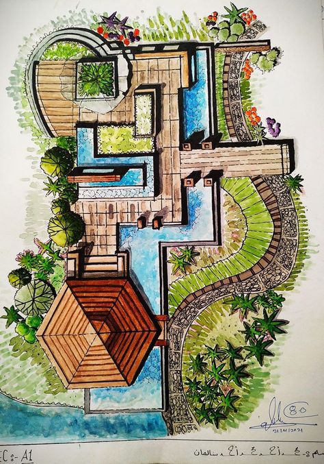 Landscape Ideas Drawing Plan, Landscape Ideas Layout, Landscape Ideas Drawing Architecture, Landscape Architecture Plan Sketch, Landscape Architecture Plan Drawing, Landscape Architecture Design Sketch, Markers Drawing Architecture, Landscape Architecture Plan, School Friend