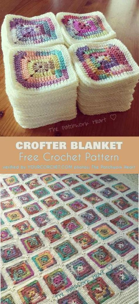 Motifs Afghans, Blanket Squares, Crocheted Squares, Blanket Patchwork, Motifs Granny Square, Knit Patchwork, Beau Crochet, Crocheted Blankets, شال كروشيه